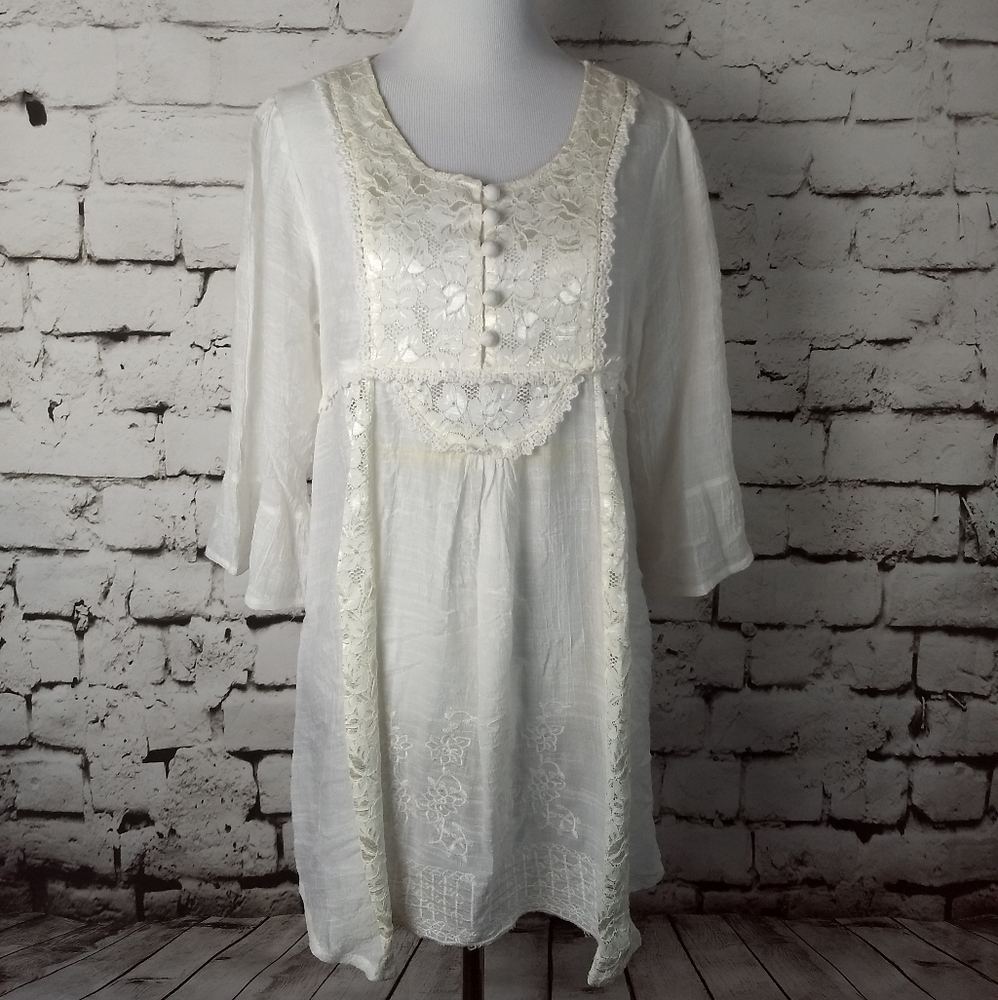 Solitaire White Boho Lace and Crochet Blouse sz M